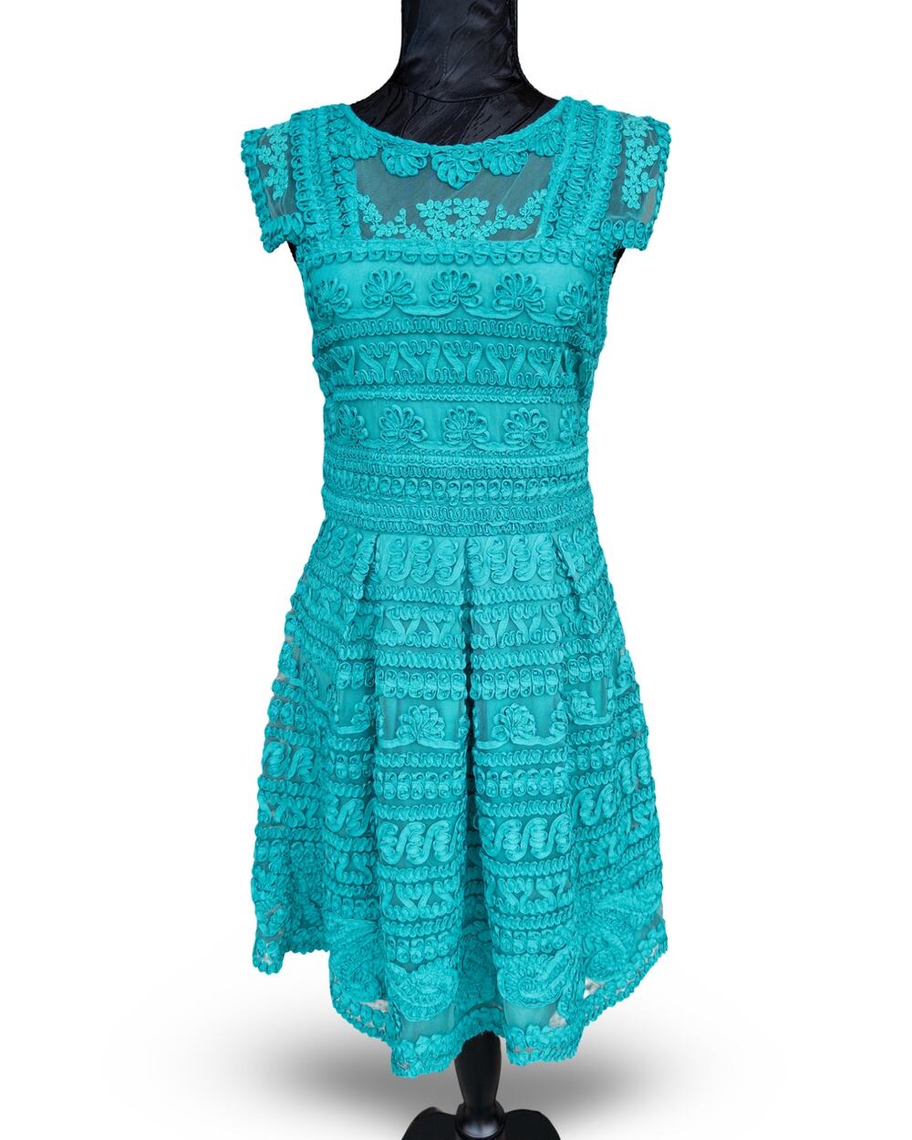 Yoana Baraschi Anthropologie Teal Ribbon Lace Dress Size 2